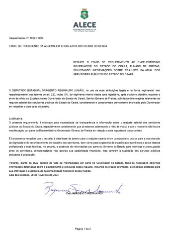 Deputado Sargento Reginauro cobra governador Elmano sobre reajuste dos servidores públicos