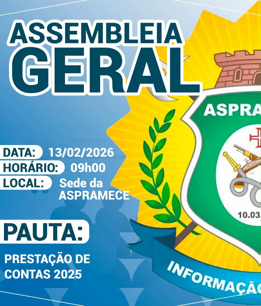 Assembleia Geral para prestação de contas de 2025 da Aspramece vai acontecer no dia 13 de Fevereiro.